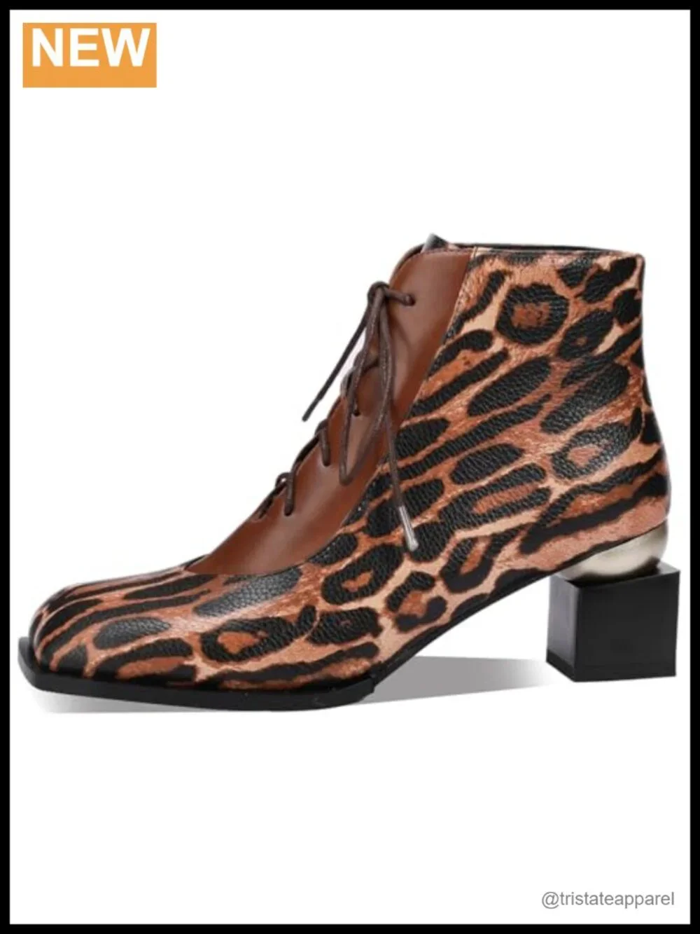 Square Toe Lace Up Ankle Boots Women Wide Calf Chunky Block Heel Faux Leather